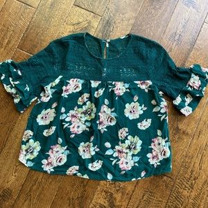 Cute Dark Green Floral Top
